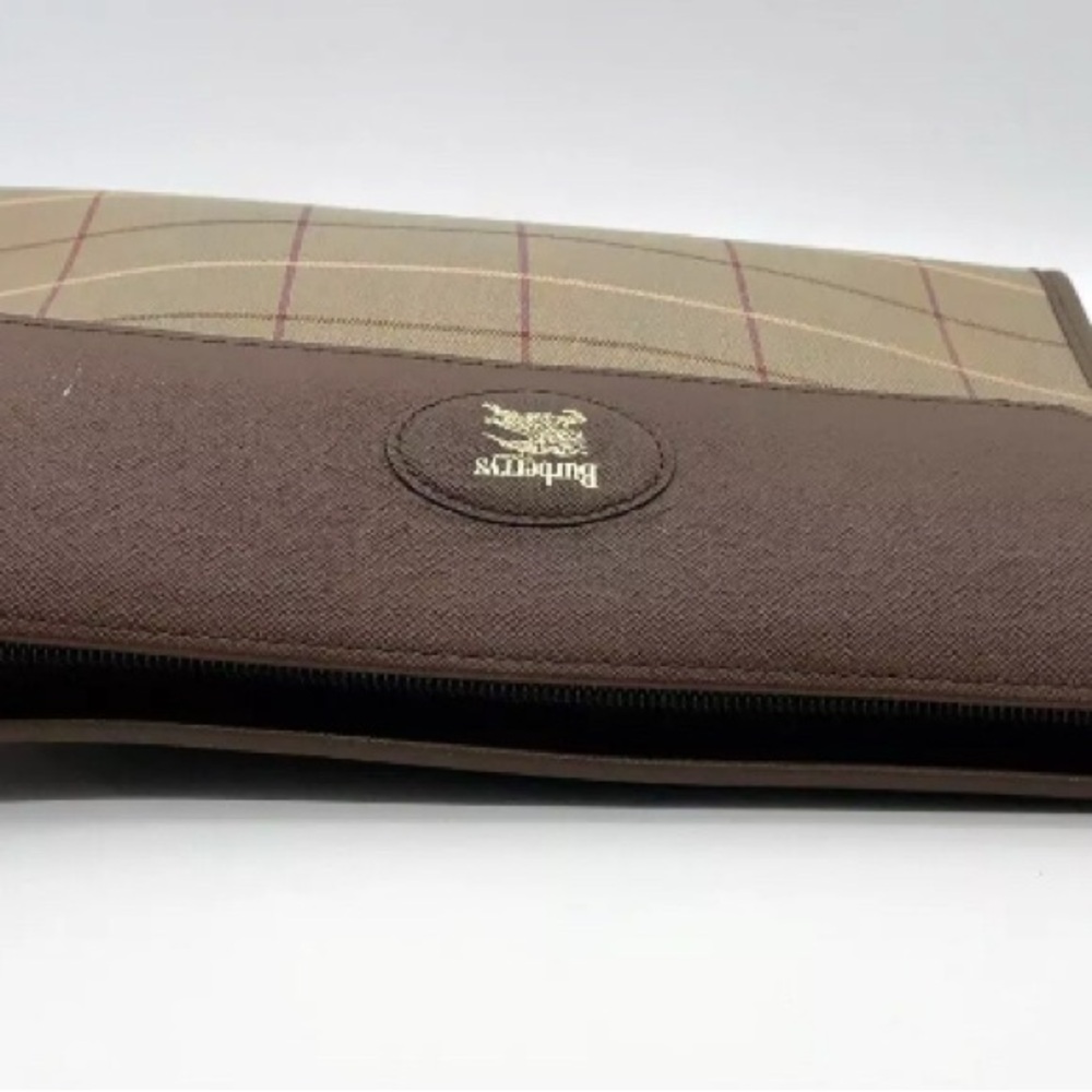 Burberrys Beige Brown Canvas and Leather Check Pattern Clutch Bag - Vintage - Picture 4 of 13